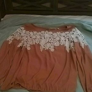 Brownish tanish blouse with embroidery and lace